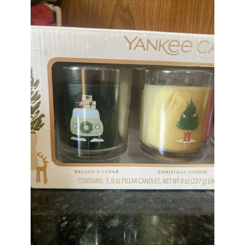 Yankee Candle Holiday Gift Set of 3 Peace Love Joy 8 oz Pillar Candles Christmas